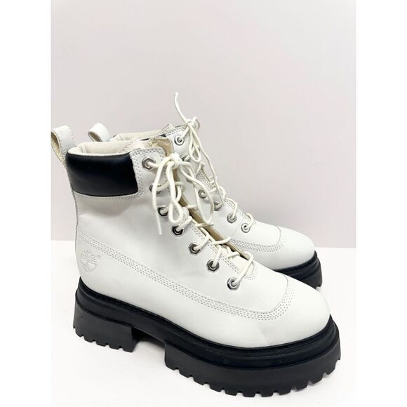 Timberland Boots Sky 6 Inch White Nubuck Leather Size 7 Womens Block Heel NEW - Picture 3 of 9